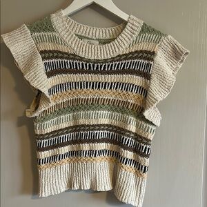Striped Knit Ruffle Sleeve Sweater vest